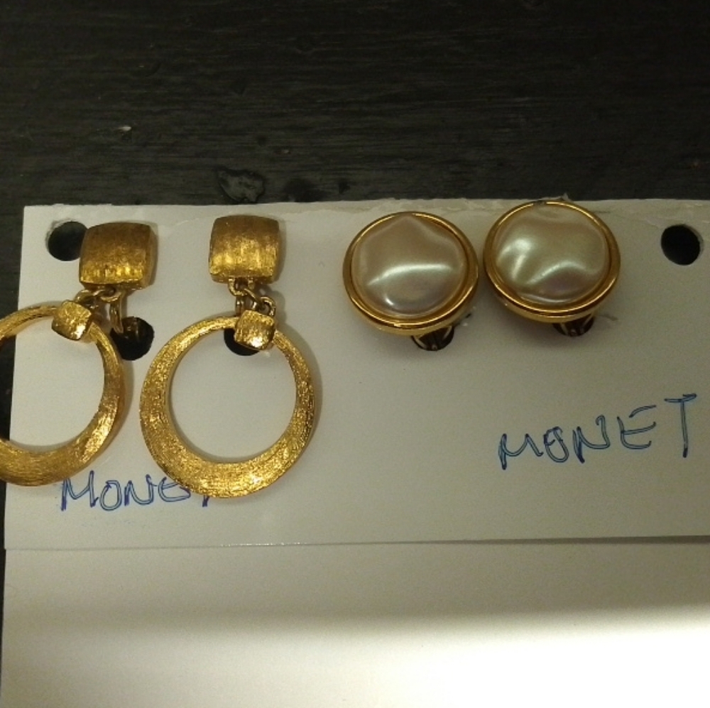 2 pair of signed monet clip on earrings